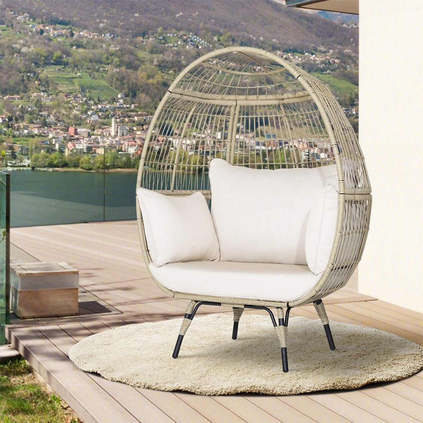 Alora Premium 57-Inch Oversized Rattan Patio Egg Lounge Chair Basket With Cushions (SAK91684)