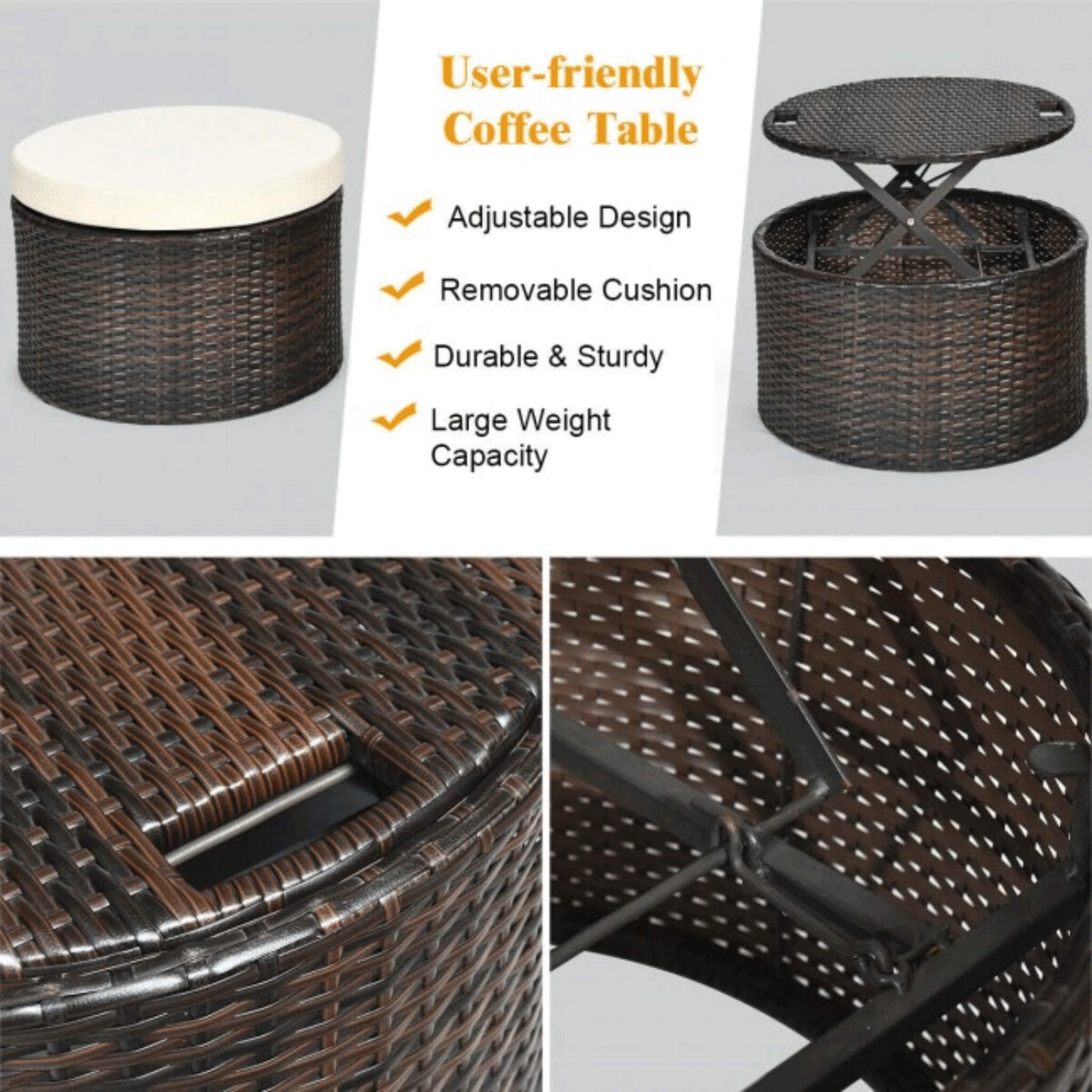 Alora Premium 76-Inch Round Outdoor Patio Rattan Daybed W/ Canopy & Table (SAK96418)