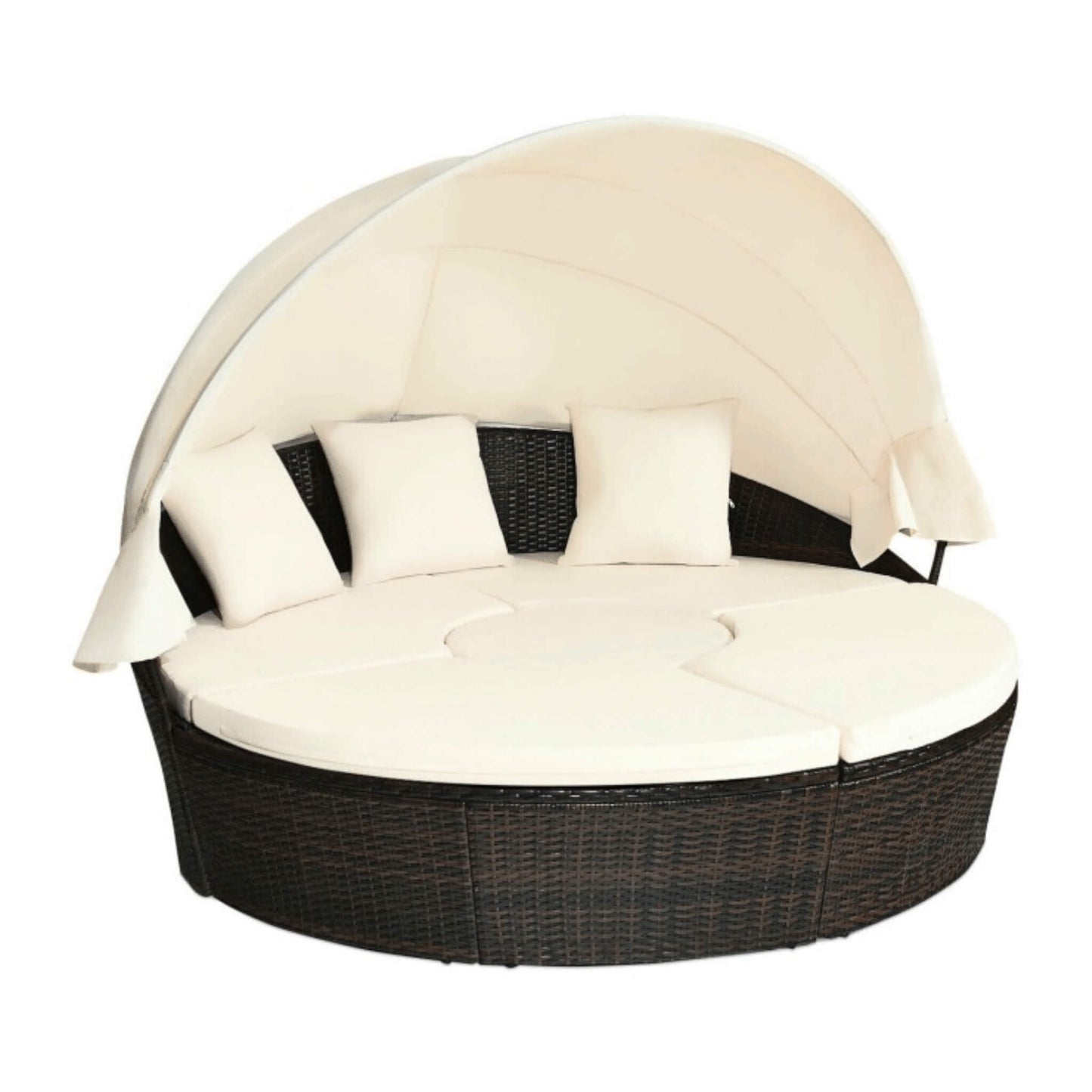 Alora Premium 76-Inch Round Outdoor Patio Rattan Daybed W/ Canopy & Table (SAK96418)