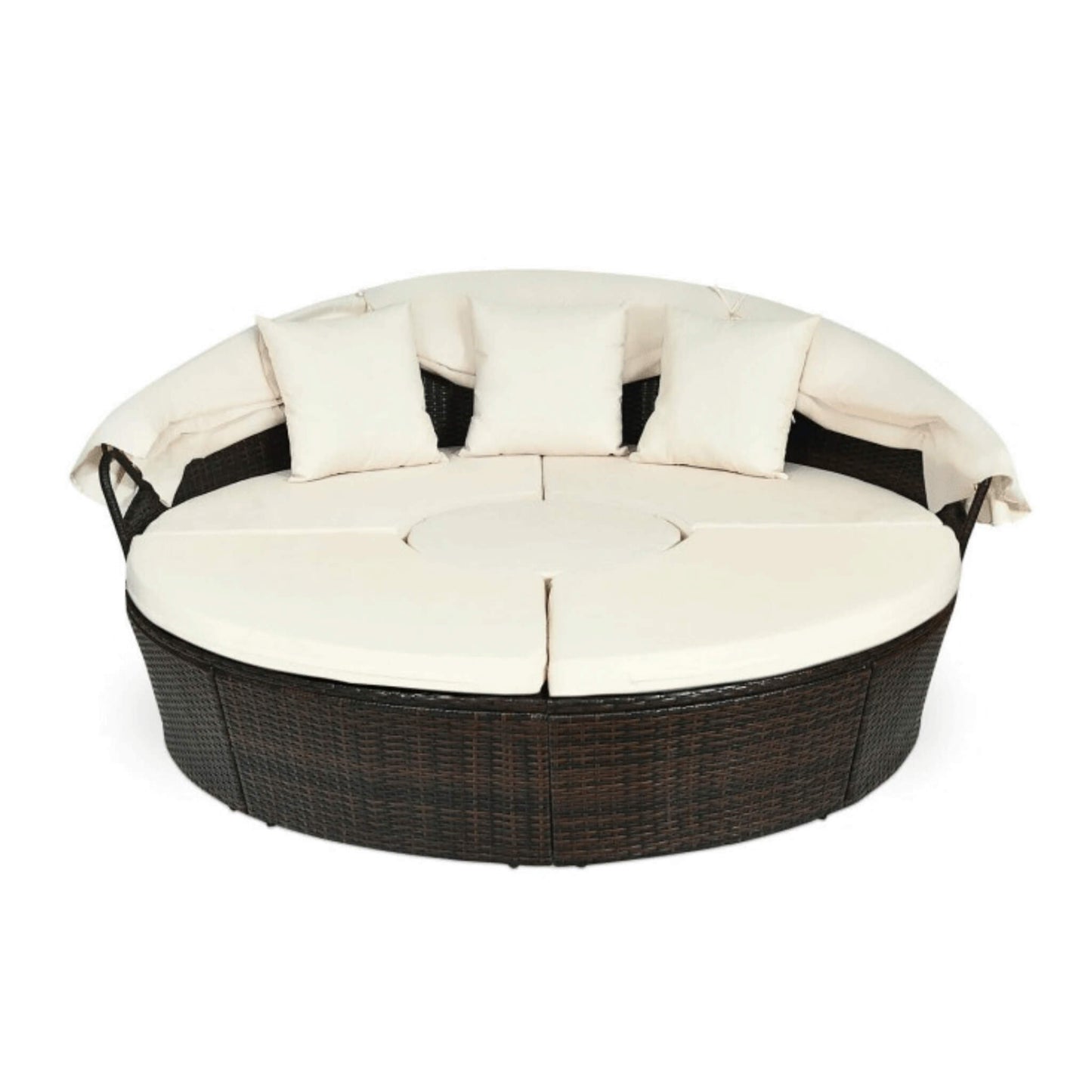 Alora Premium 76-Inch Round Outdoor Patio Rattan Daybed W/ Canopy & Table (SAK96418)