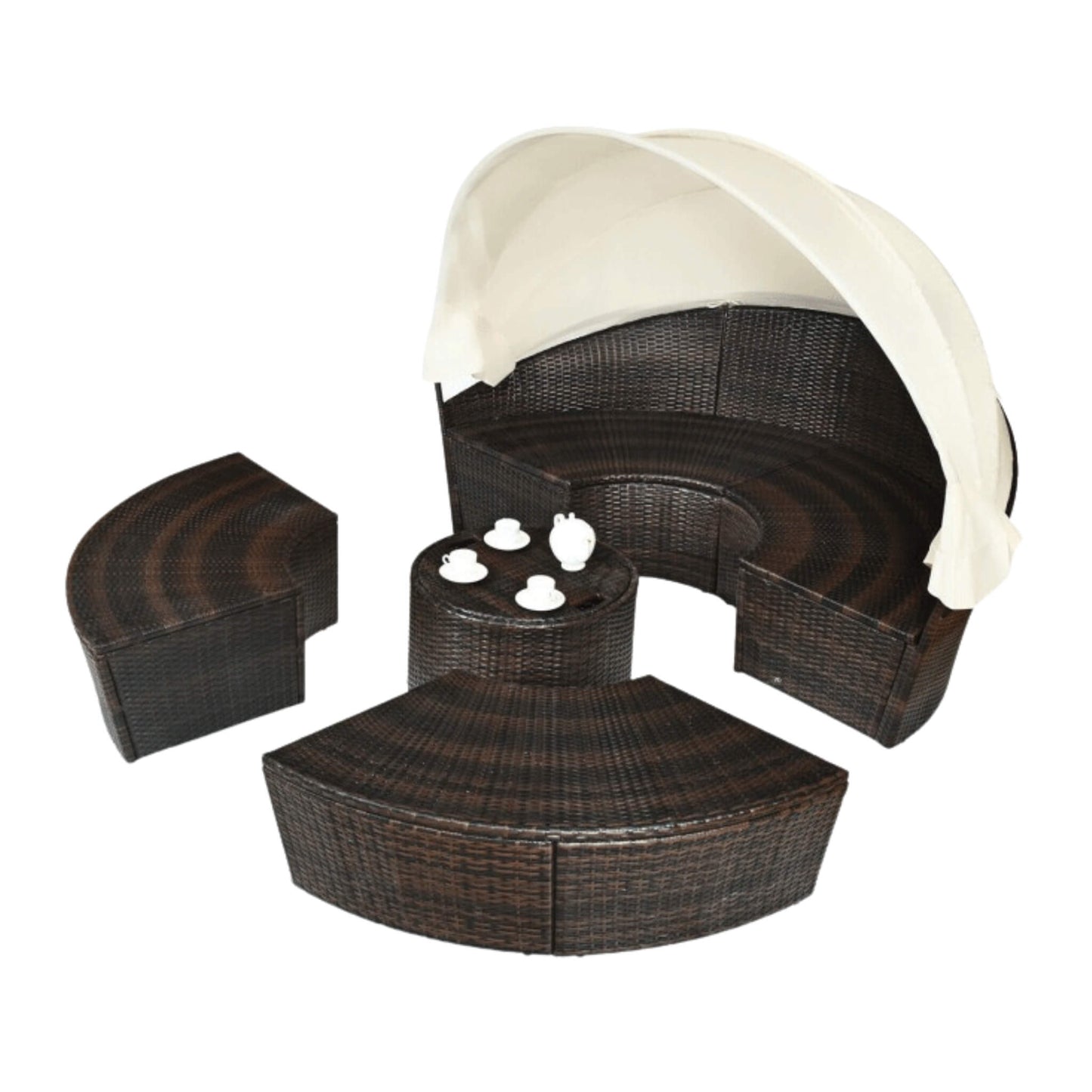 Alora Premium 76-Inch Round Outdoor Patio Rattan Daybed W/ Canopy & Table (SAK96418)