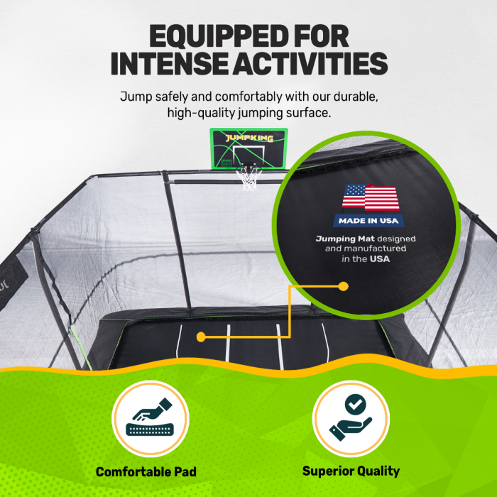 Jumpking 10'x15' Rectangle Trampoline with 2 Powder Coated Basketball Hoops with Breakaway Rims, Enclosure Net, and Ladder
