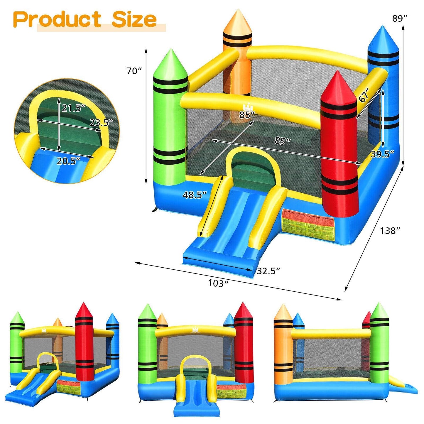 Gbruno Kids Inflatable Bounce House with Slide